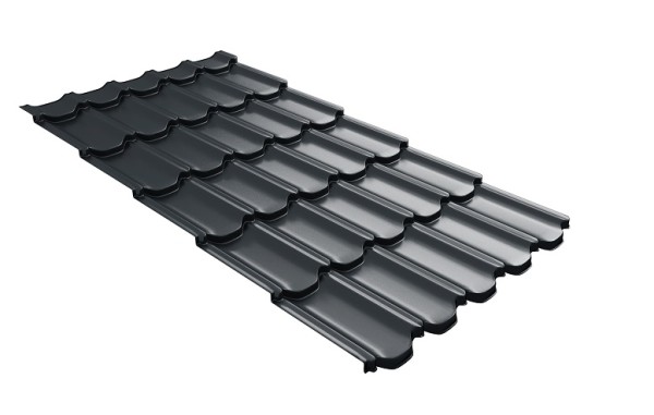 Металлочерепица квинта плюс с 3D резом 0,5 Satin RAL 7016 антрацитово-серый купить в Краснодаре