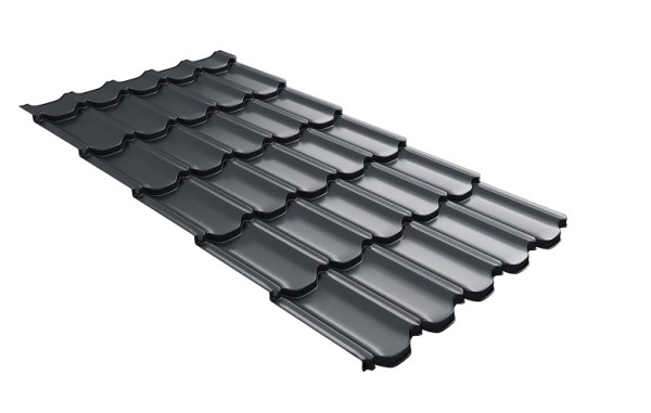 Металлочерепица квинта плюс с 3D резом 0,5 Satin Мatt RAL 7024 мокрый асфальт купить в Краснодаре